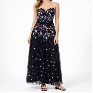 ModCloth For Bliss I'm Grateful black floral embroidered tulle gown size XS